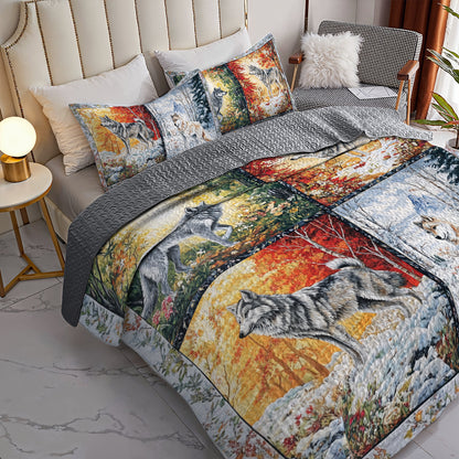 Shineful All Season Quilt 3-Piece Set Wolf Seasons Quilt