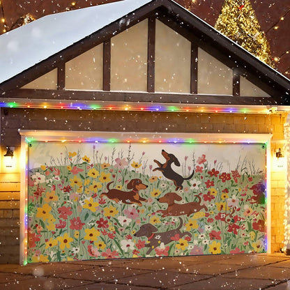 Shineful Garage Door Banner Decoration Dachshund In Flower Garden
