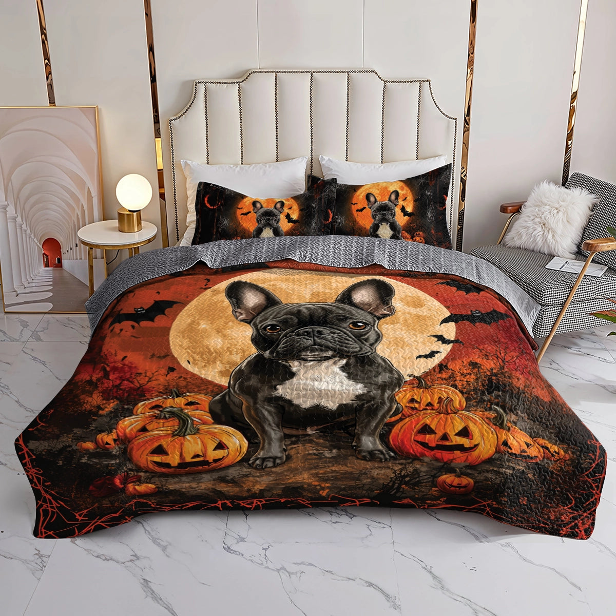 Shineful All Season Quilt 3-Piece Set - Spooktacular Frenchie Halloween