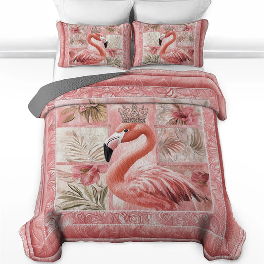 Shineful All Season Quilt 3-Piece Set Royal Flamingo Bliss