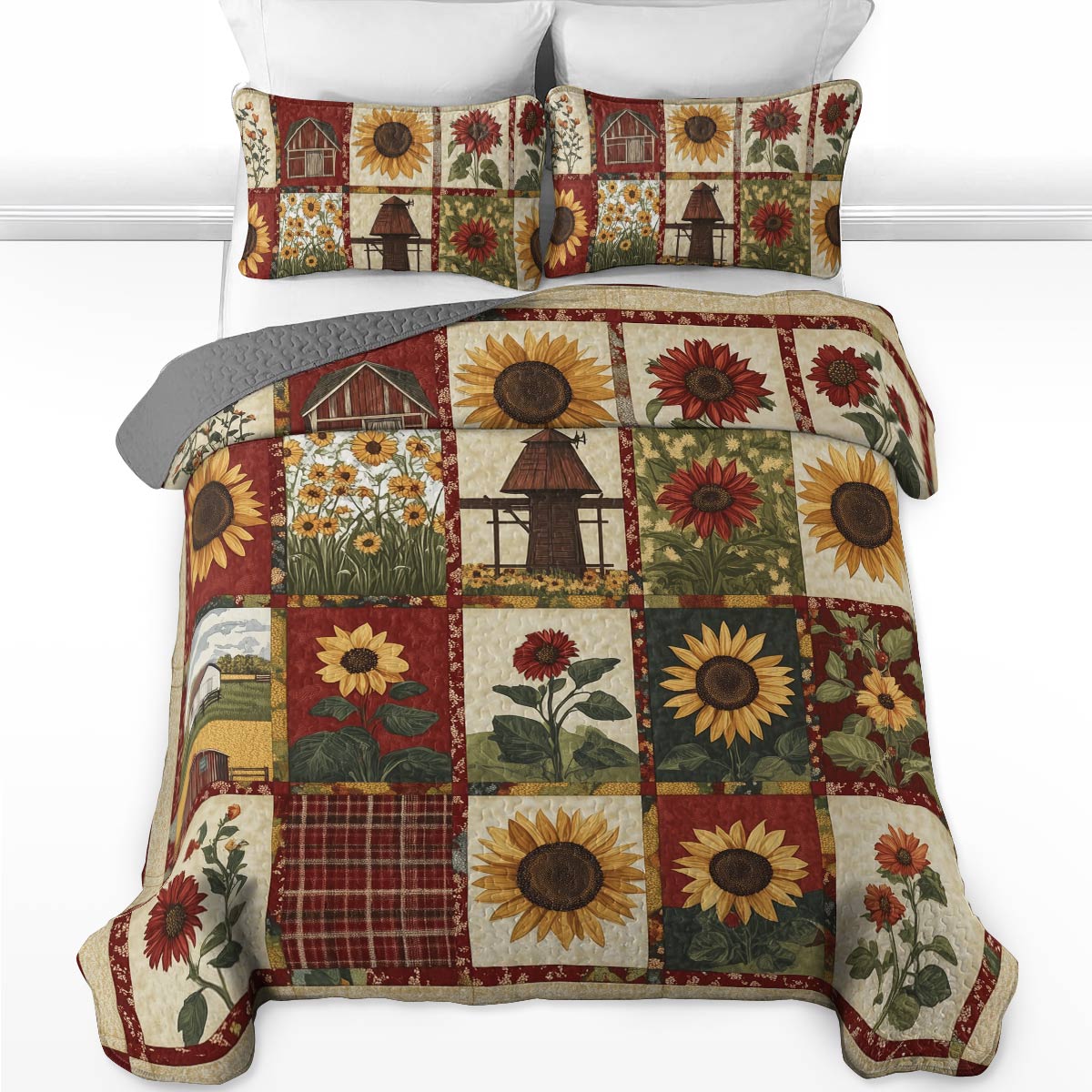 Shineful All Season Quilt 3-Piece Set - Sunflower Rustic Farm