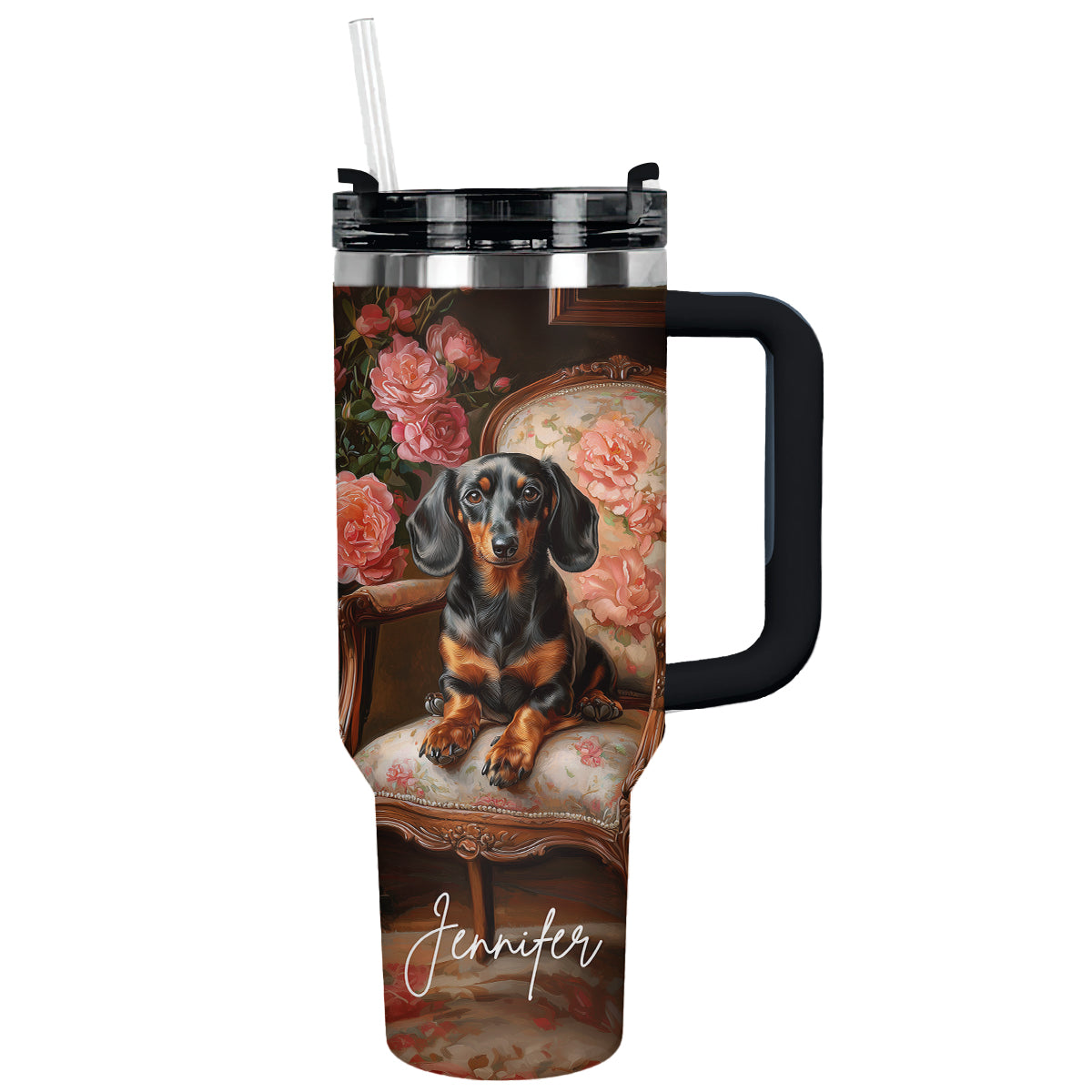 Shineful Tumbler Personalized Elegance Roses Dachshund