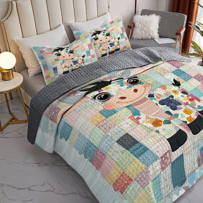 Shineful All Season Quilt 3-Piece Set Adorable Patchwork Cow