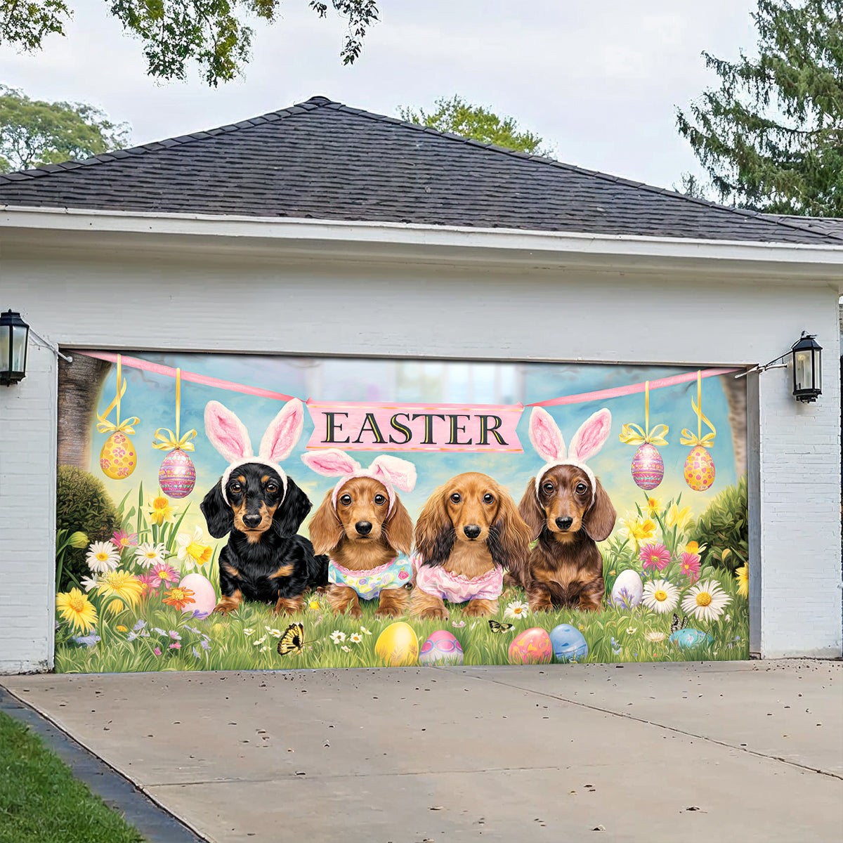 Shineful Garage Door Banner Decoration Cute Easter Dachshund