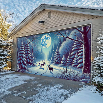 Shineful Garage Door Banner Decoration Snowy Forest Elegance