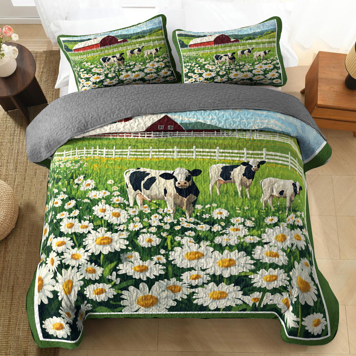 Shineful All Season Quilt 3-Piece Set Green Farm