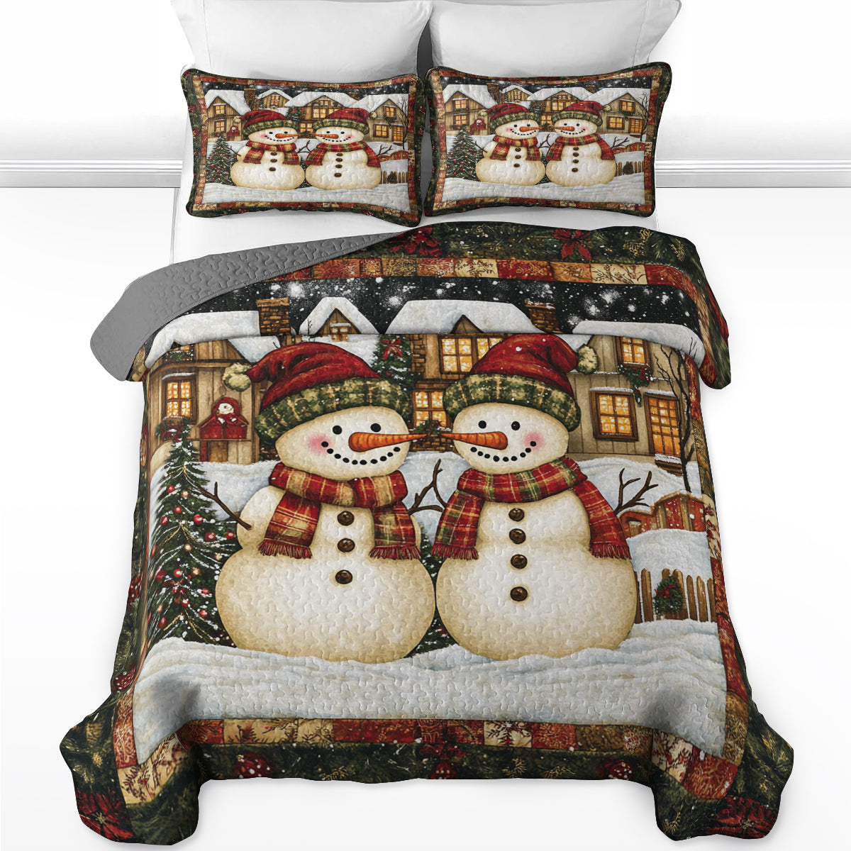 Shineful All Season Quilt 3-Piece Set Cozy Snowman Winter