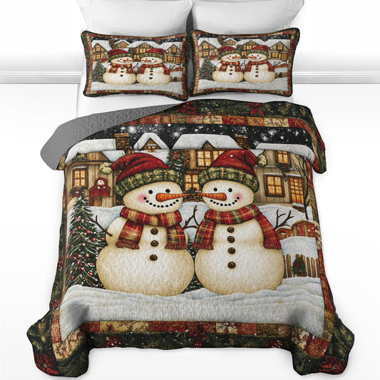Shineful All Season Quilt 3-Piece Set Cozy Snowman Winter