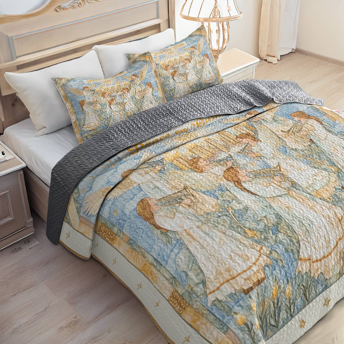Shineful All Season Quilt 3-Piece Set - Peace On Earth Angel Choir
