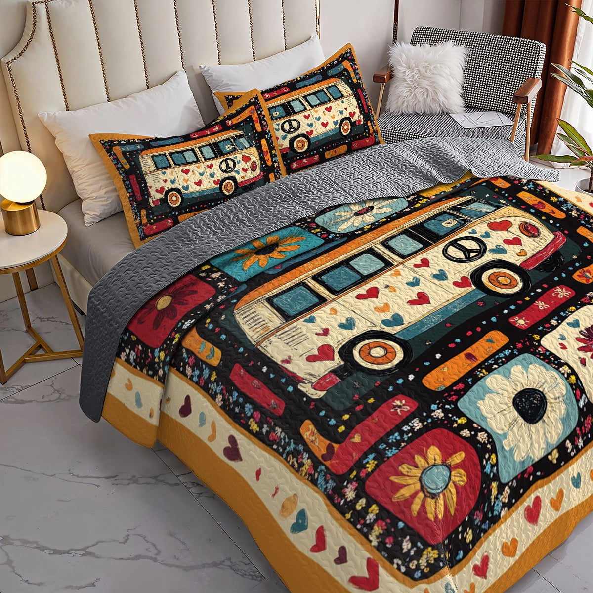Shineful All Season Quilt 3-Piece Set - Peaceful Journey Hippie