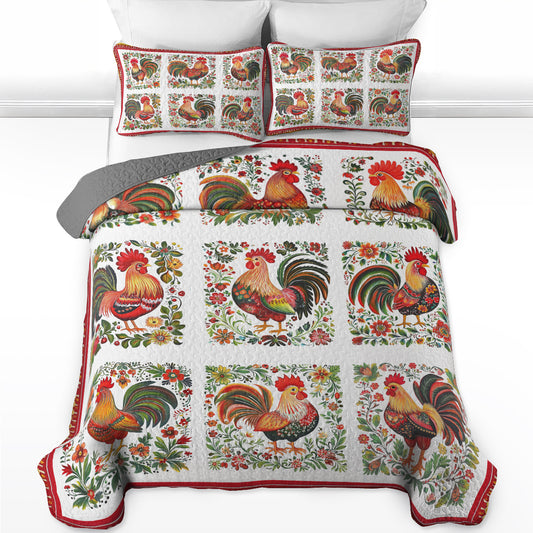 Shineful All Season Quilt 3-Piece Set Folk Art Rooster