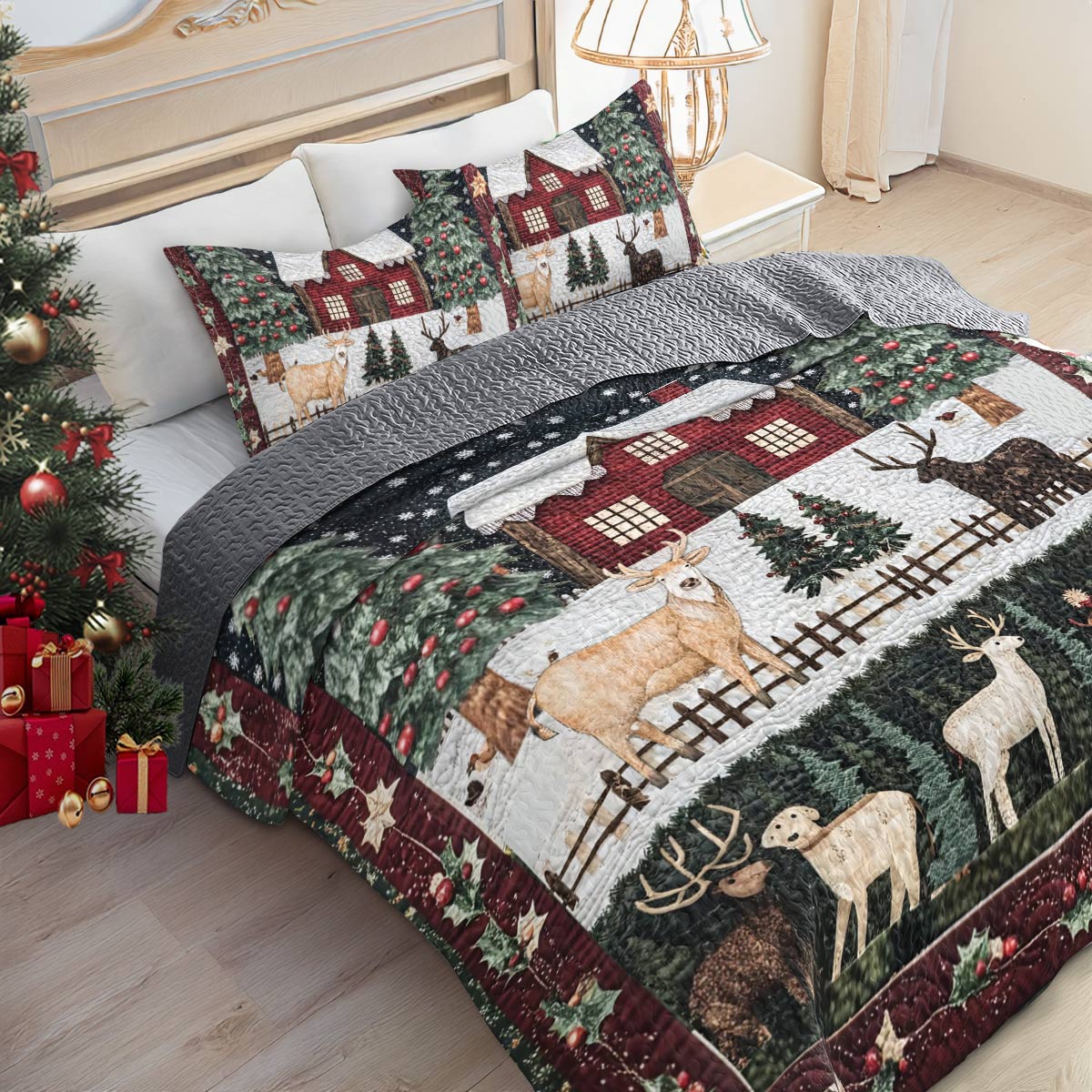 Shineful All Season Quilt 3-Piece Set Christmas in Farm