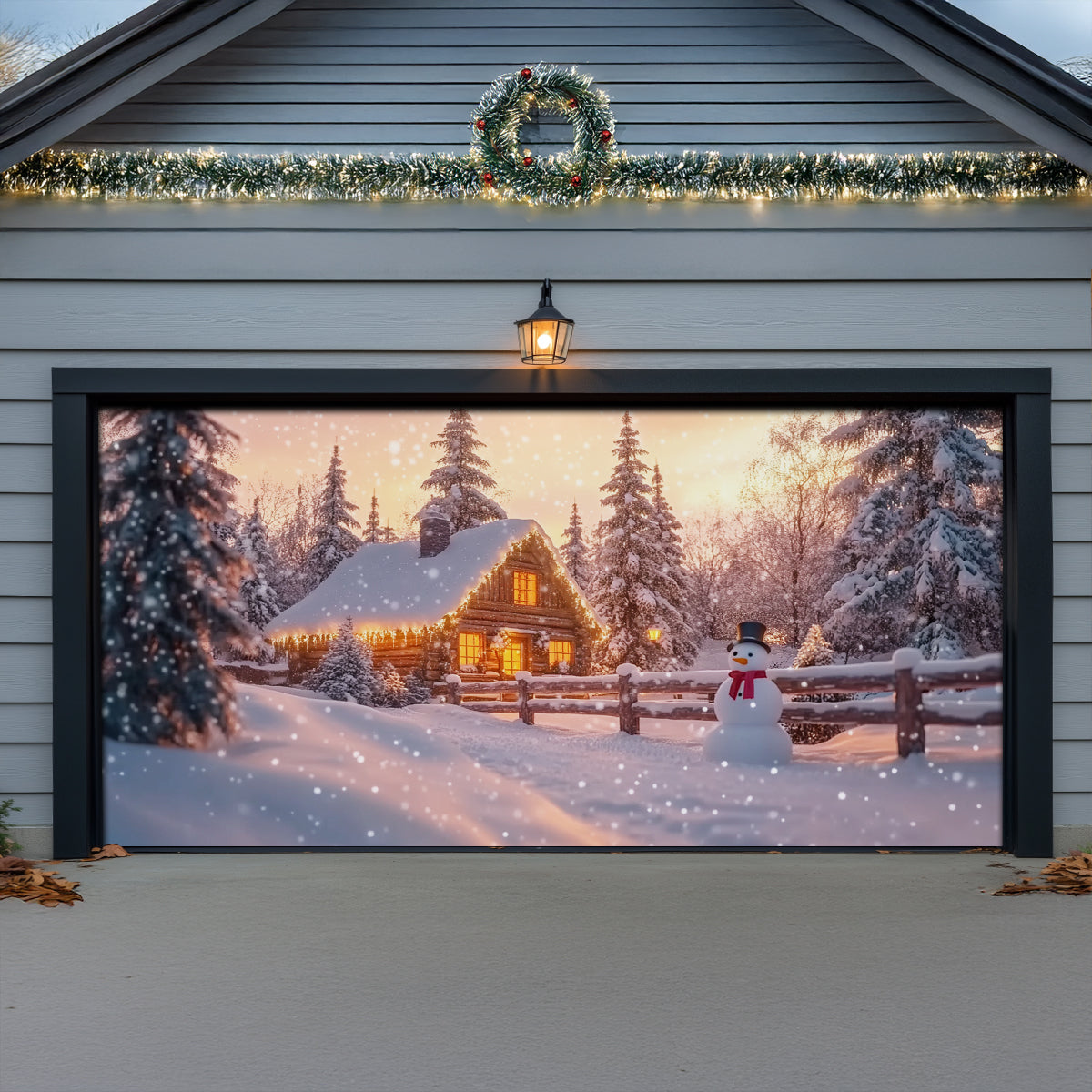 Shineful Garage Door Banner Decoration Snowy Scene