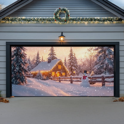 Shineful Garage Door Banner Decoration Snowy Scene
