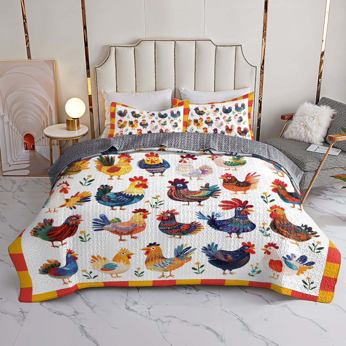Shineful All Season Quilt 3-Piece Set Colorful Rooster