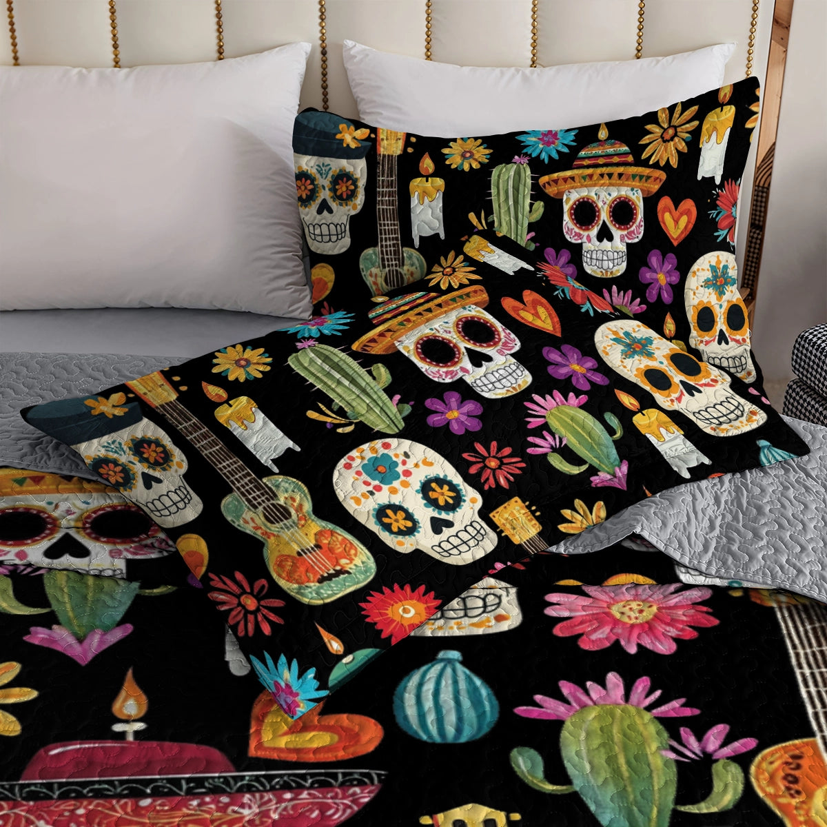 Shineful All Season Quilt 3-Piece Set Fiesta of Skulls