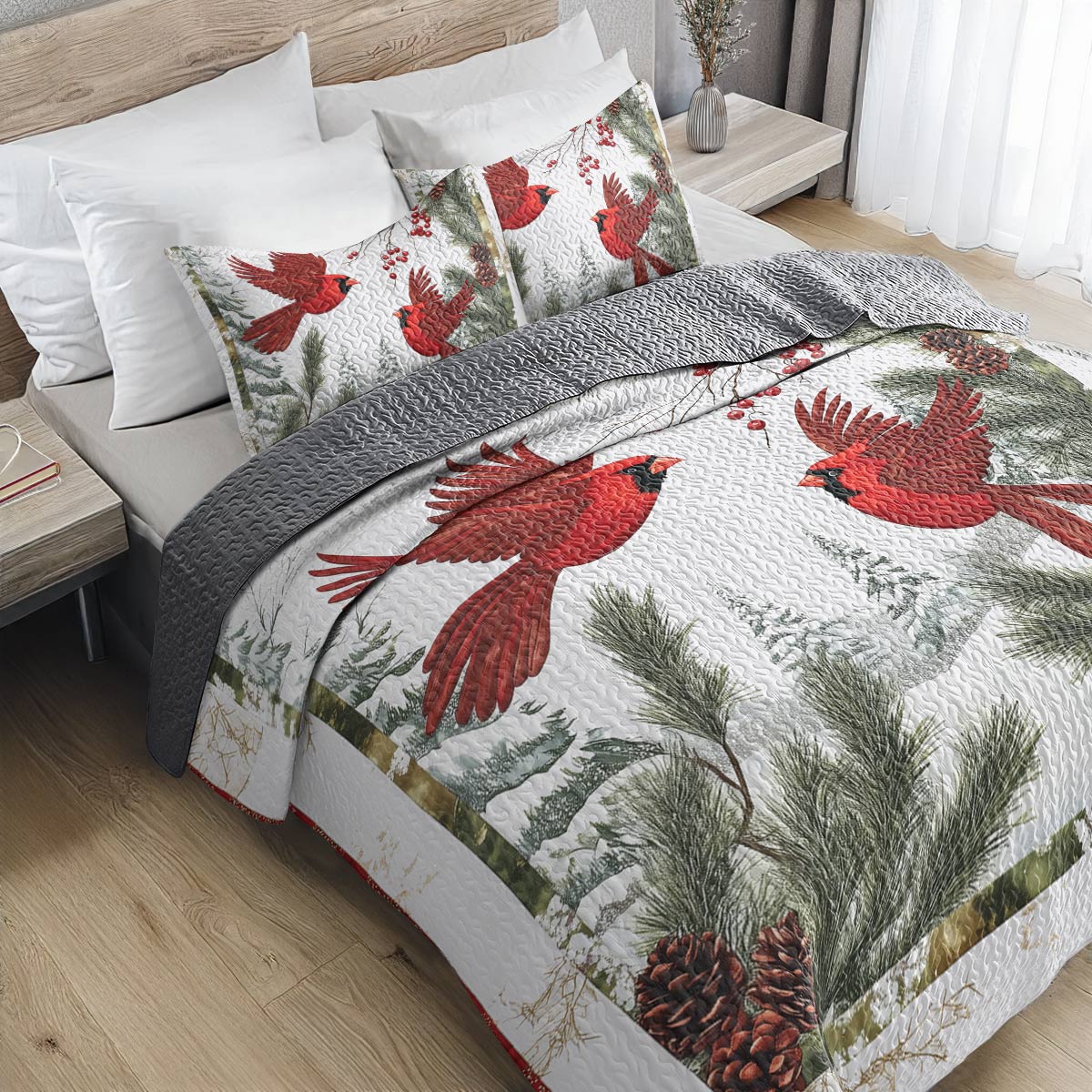 Shineful All Season Quilt 3-Piece Set - Cardinal Winter's Embrace