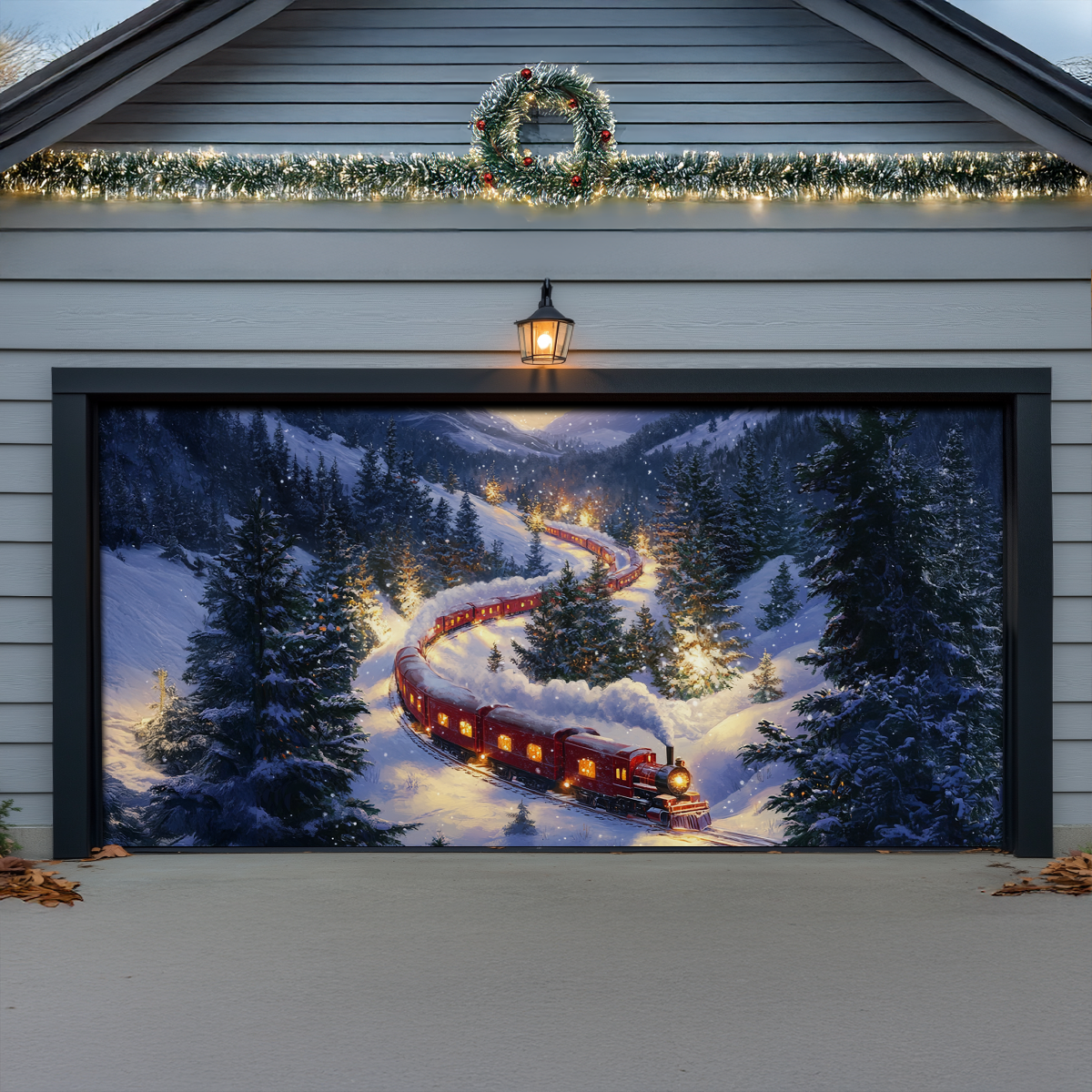 Shineful Garage Door Banner Decoration - Twilight Holiday Train