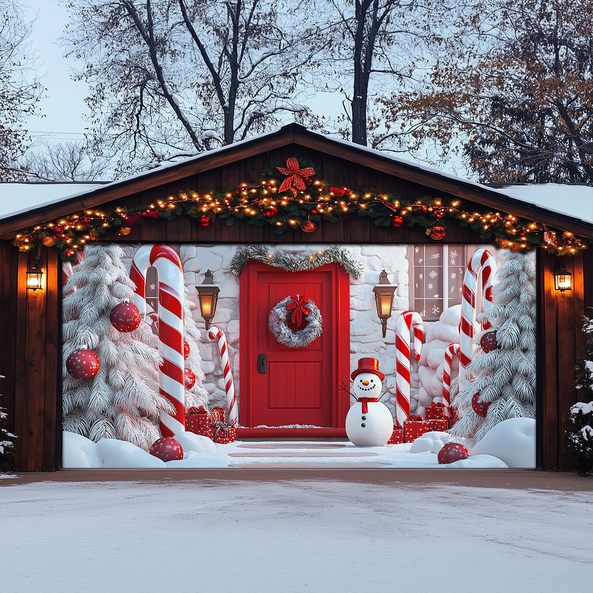 Shineful Garage Door Banner Decoration Snowman Candy Cane