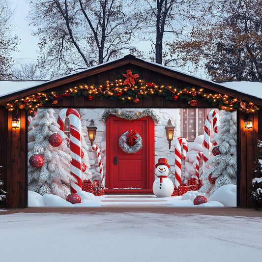 Shineful Garage Door Banner Decoration Snowman Candy Cane