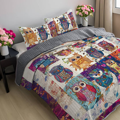 Shineful All Season Quilt 3-Piece Set Gorgeous Colorful Baby Owls