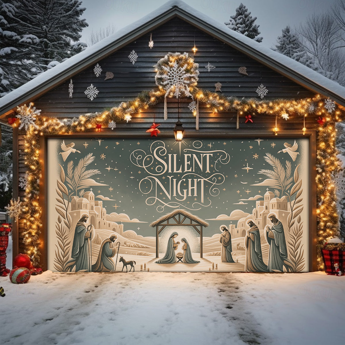 Shineful Garage Door Banner Decoration Silent Night