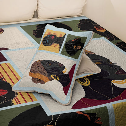 Shineful All Season Quilt 3-Piece Set - Elegant Black Women