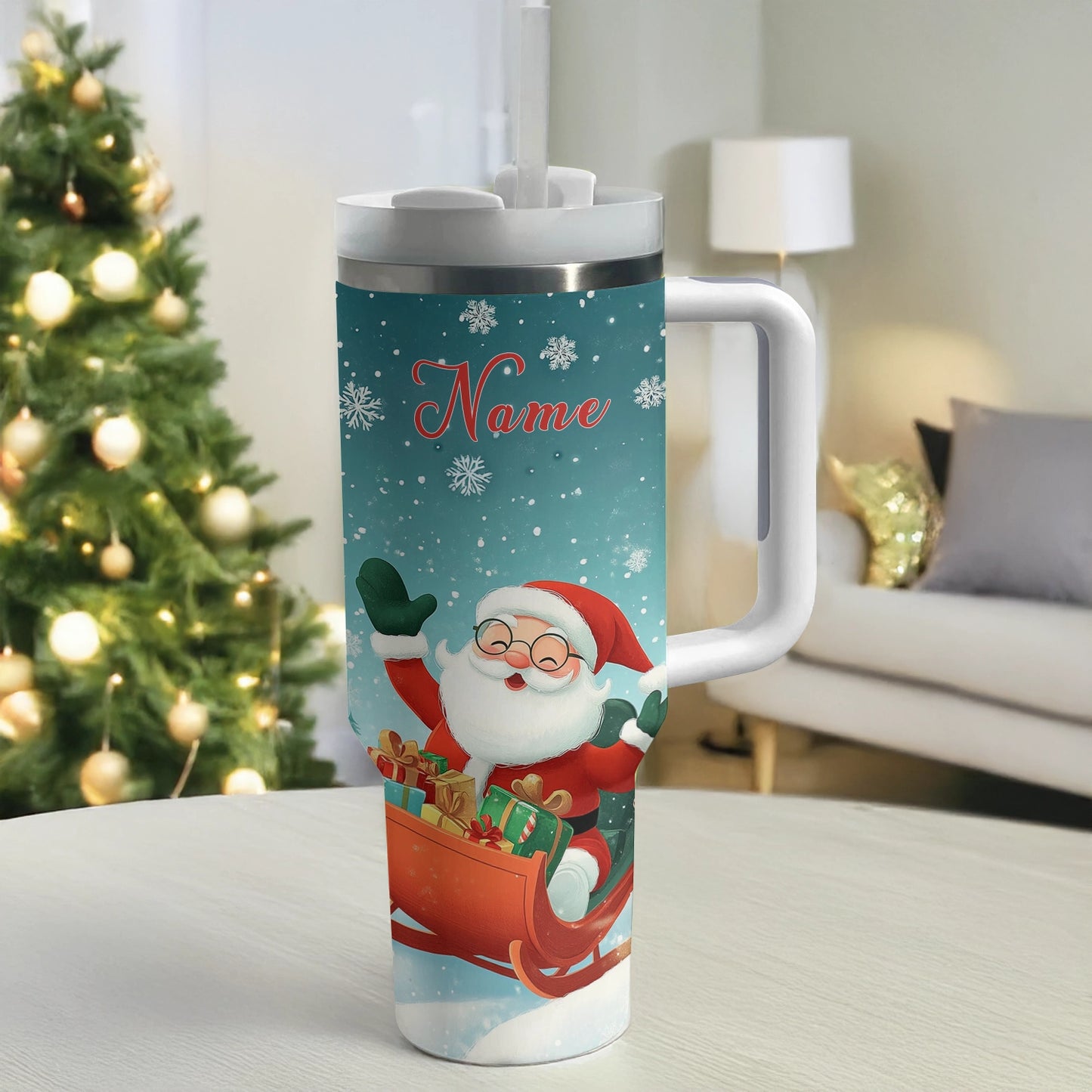 Shineful Tumbler Personalized Christmas Jolly Santa Sleigh Ride