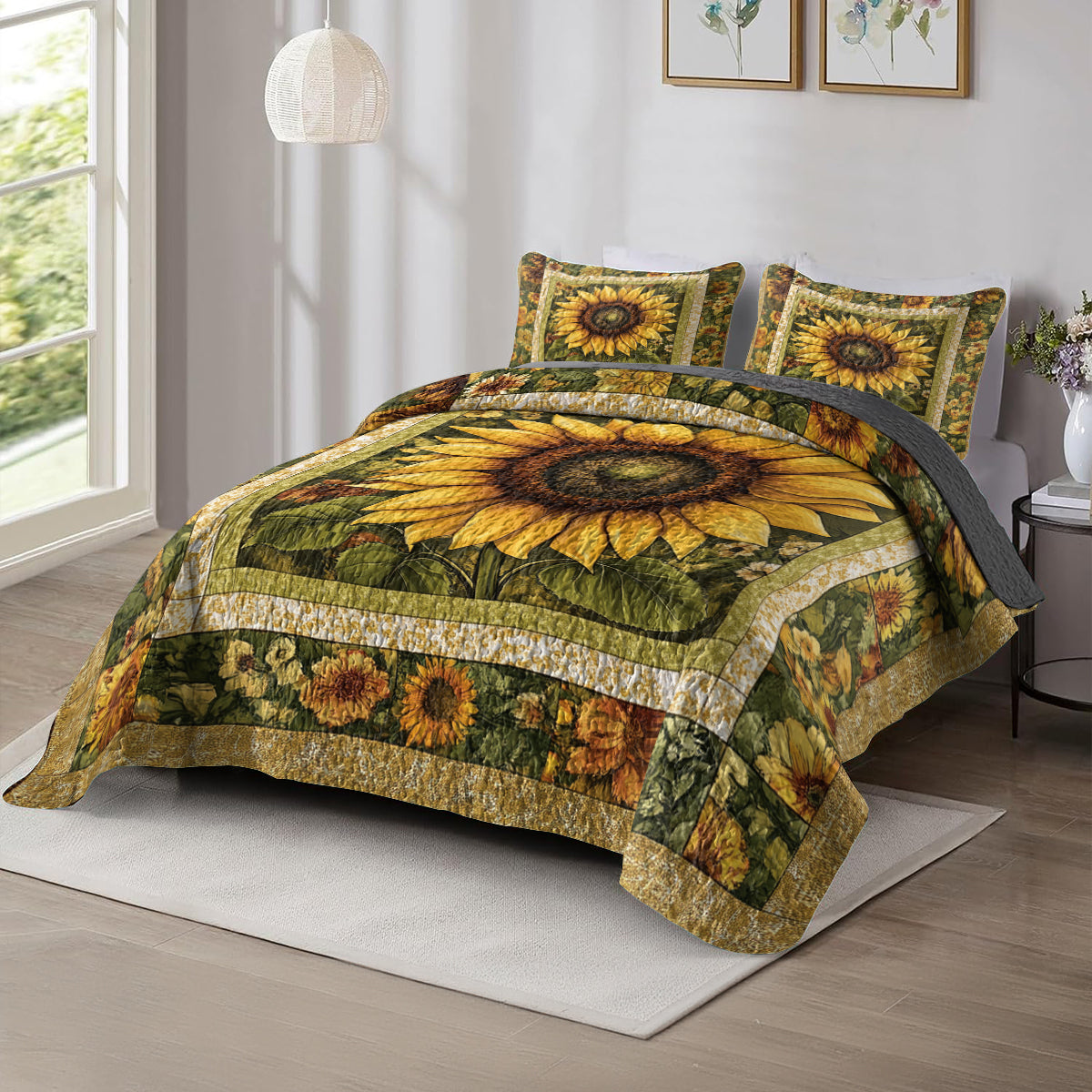 Shineful All Season Quilt 3-Piece Set Golden Sunflower Bloom
