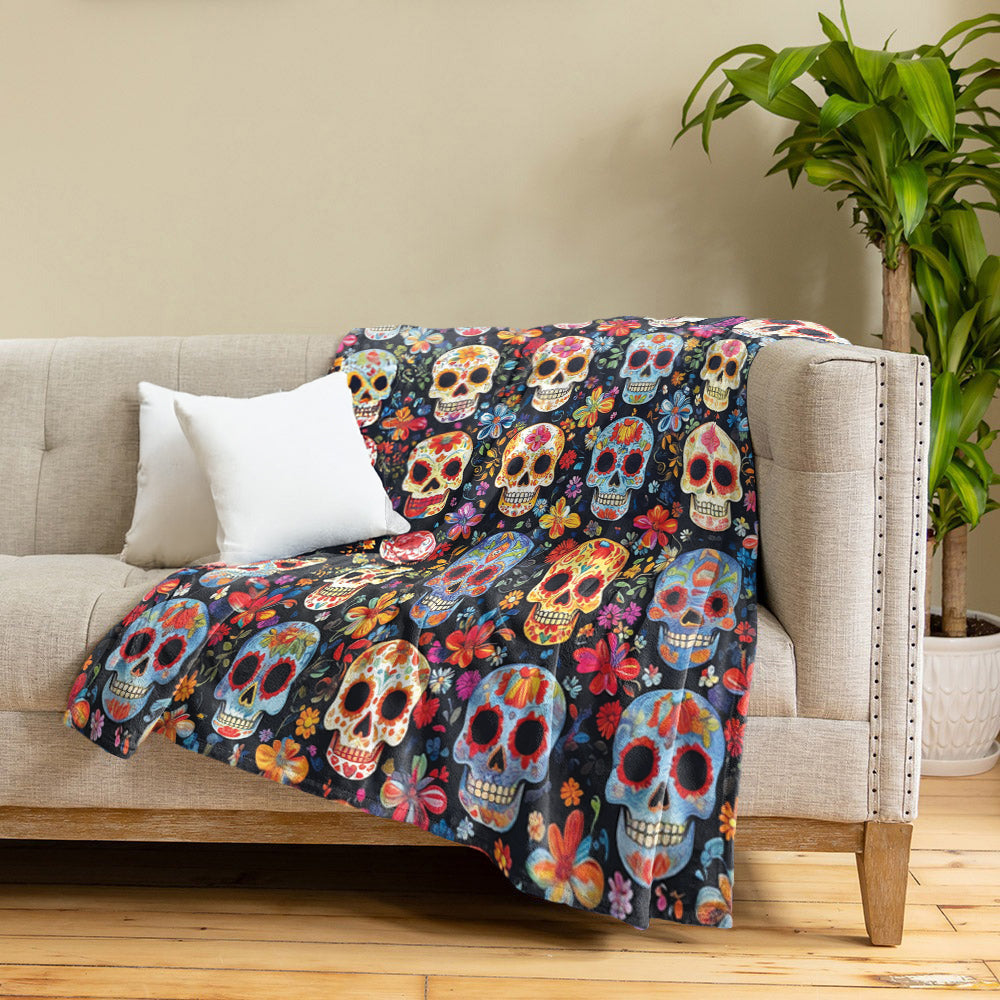Shineful Fleece Blanket Colorful Skulls & Blooms