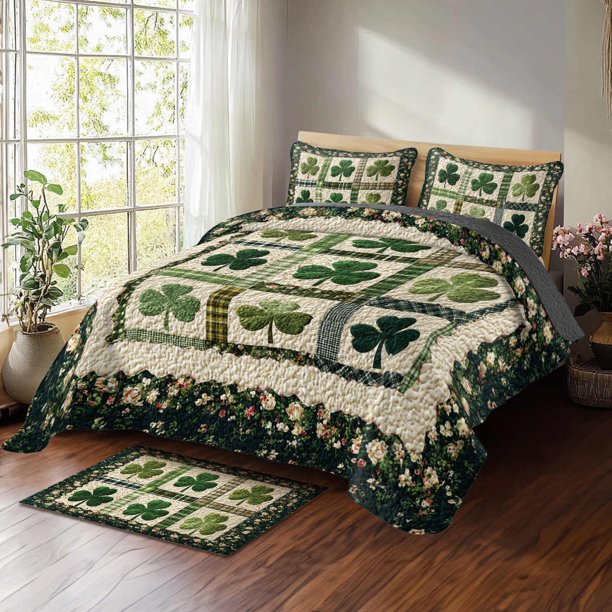 Shineful All Season Quilt 3-Piece Set Clover Patchwork