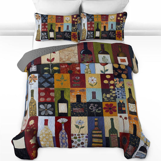 Shineful All Season Quilt 3-Piece Set Classical Wine Bottles