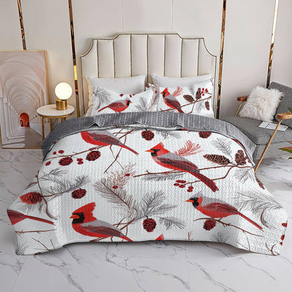 Shineful All Season Quilt 3-Piece Set Gentle Cardinals Lovely