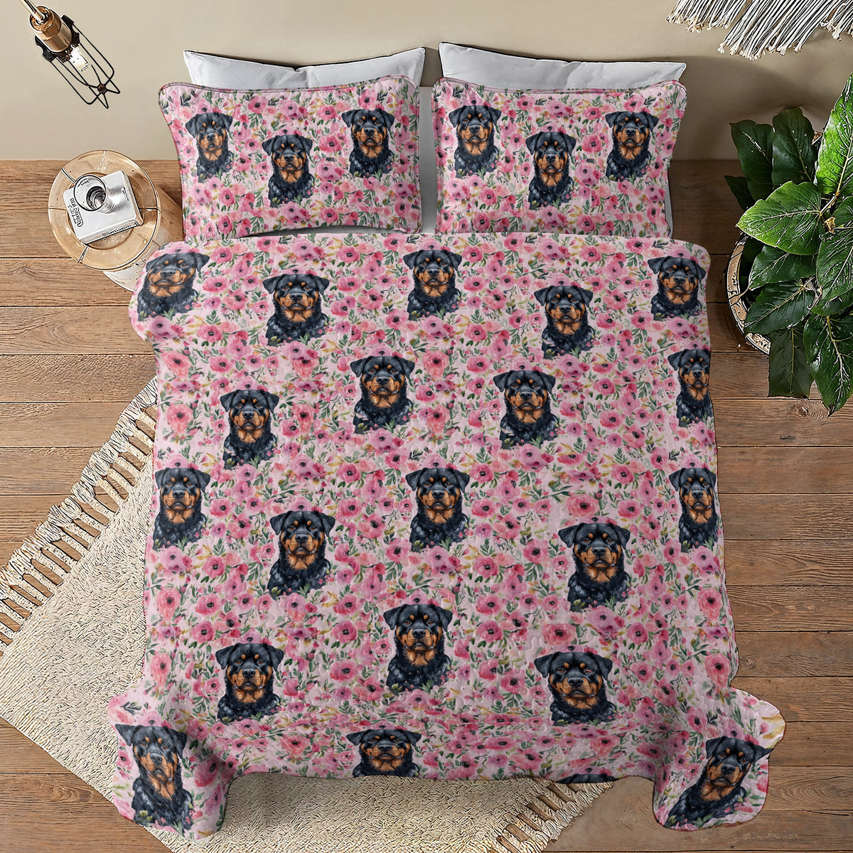 Shineful All Season Quilt 3-Piece Set Floral Rottie Dream