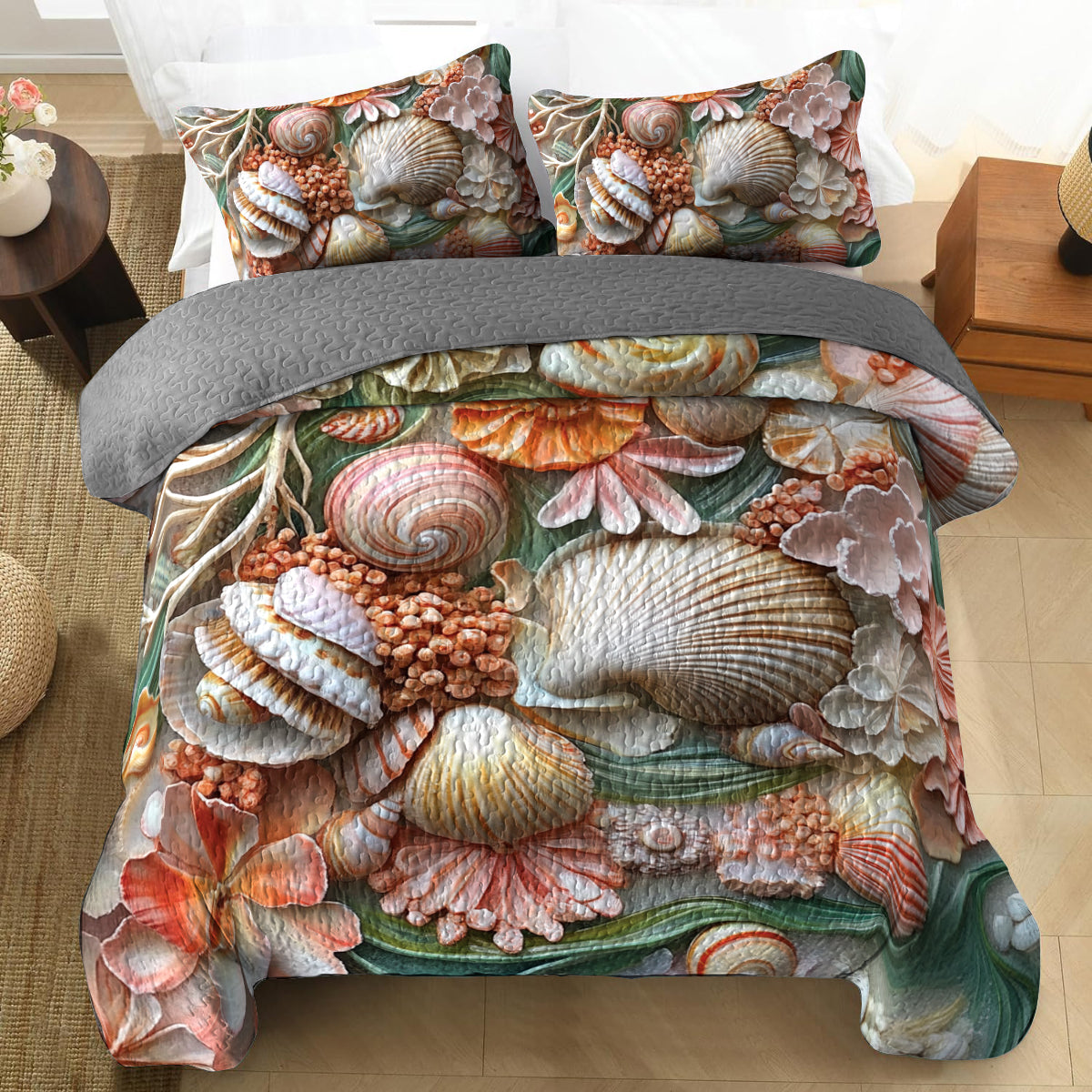Shineful All Season Quilt 3-Piece Set Seashell Dream