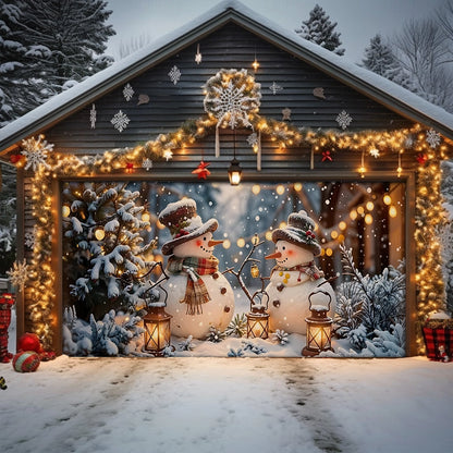 Shineful Garage Door Banner Decoration Twilight Snowman Lantern Festival
