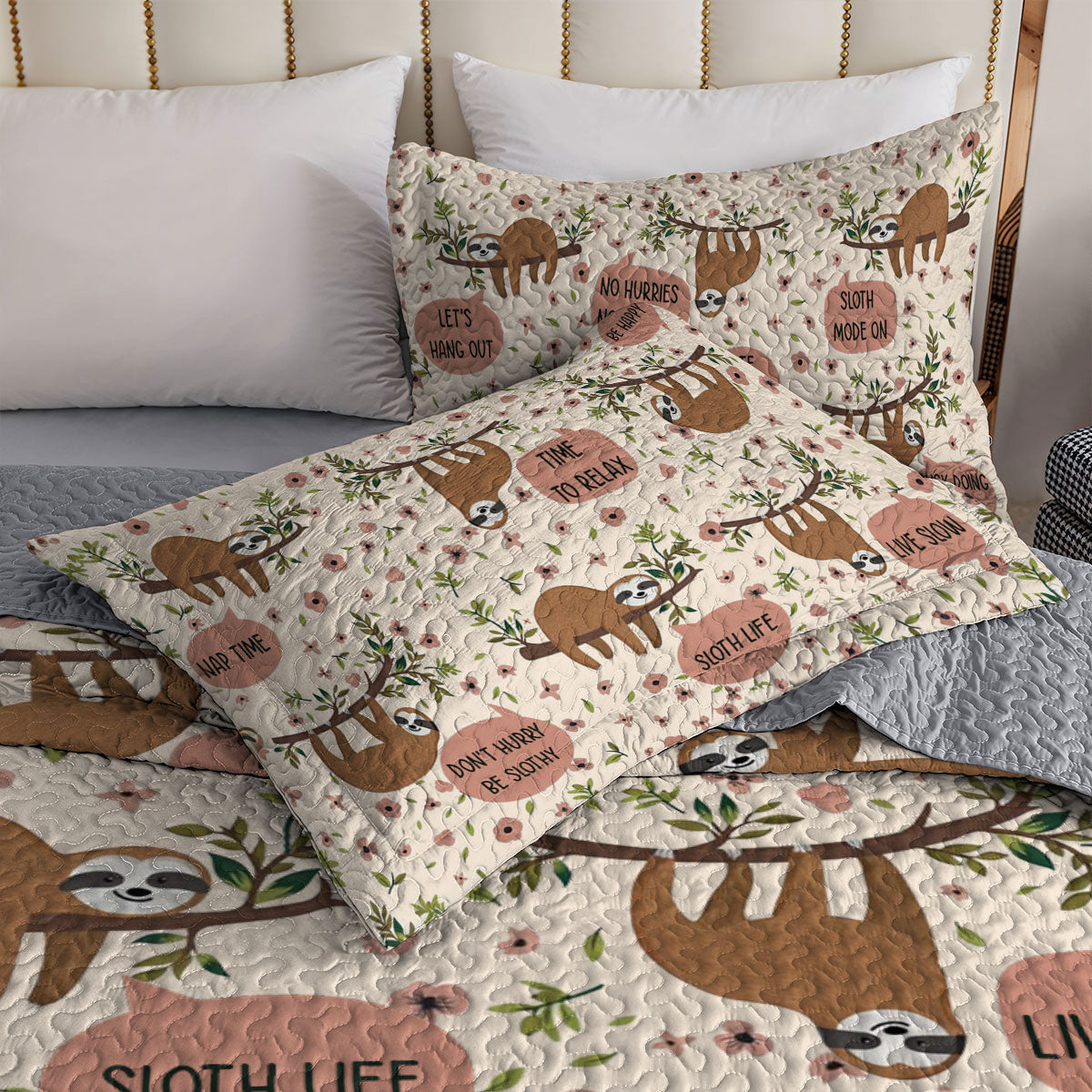 Shineful All Season Quilt 3-Piece Set Sloth Life Cream Day