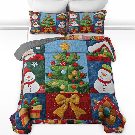 Shineful All Season Quilt 3-Piece Set Festive Snowman & Christmas Tree