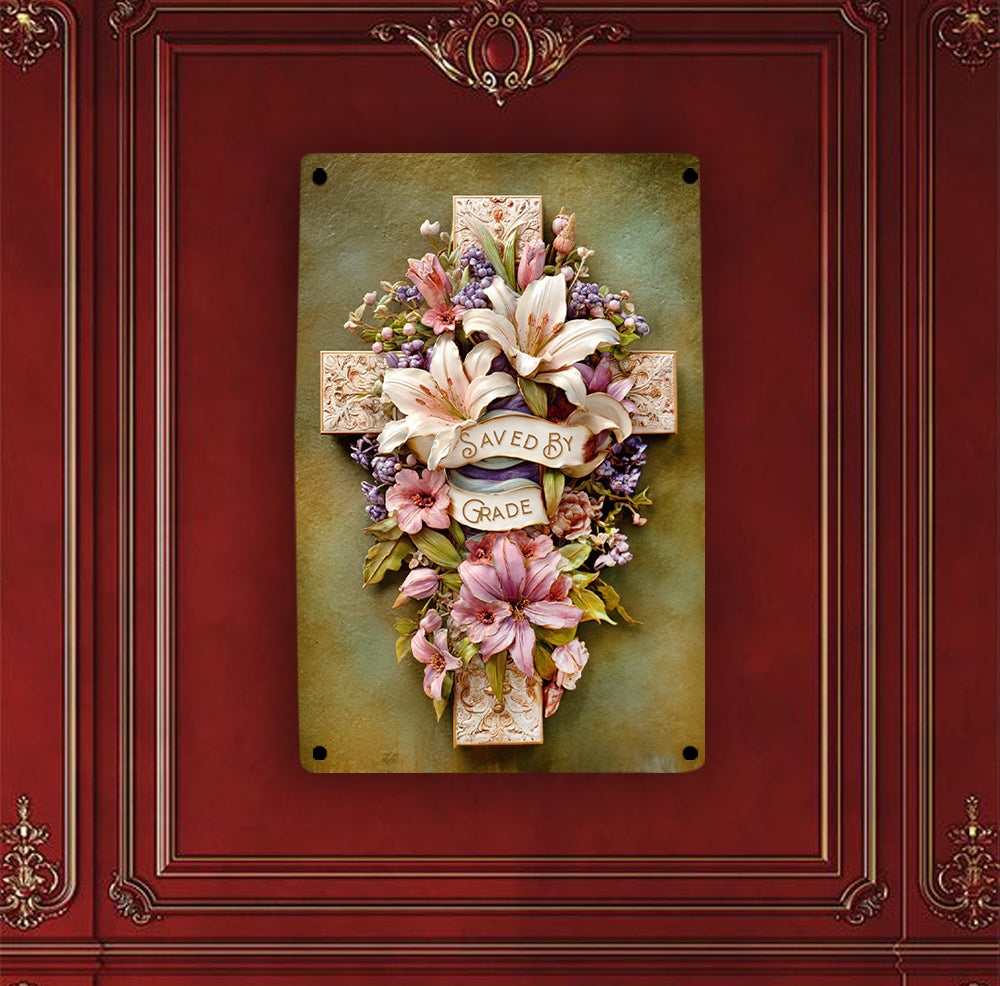 Shineful 2D Metal Sign Vintage Grace Cross Floral
