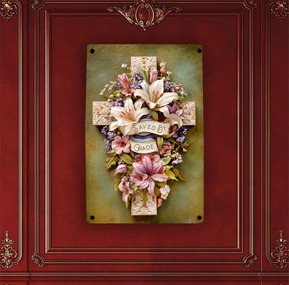 Shineful 2D Metal Sign Vintage Grace Cross Floral