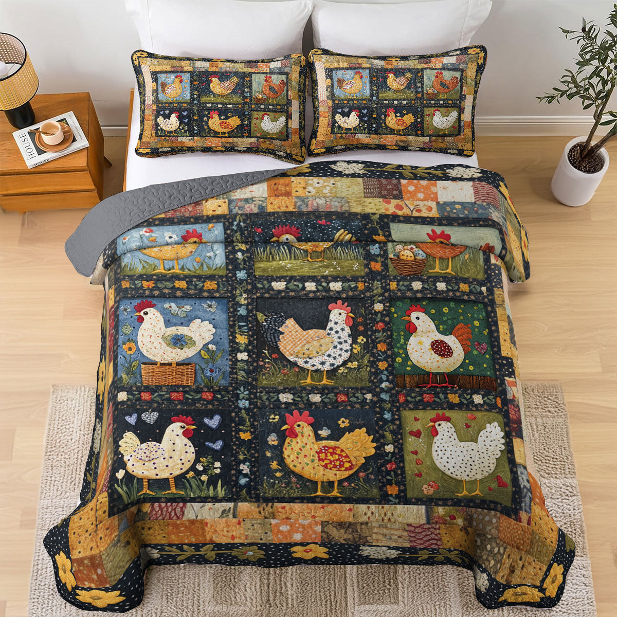 Shineful All Season Quilt 3-Piece Set Farmhouse Hen
