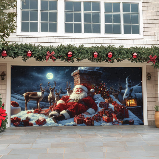 Shineful Garage Door Banner Decoration Chimney Fail: Santa’s Snowy Chill