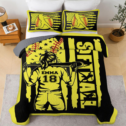 Shineful All Season Quilt 3-Piece Set Personalized Custom Softball Star