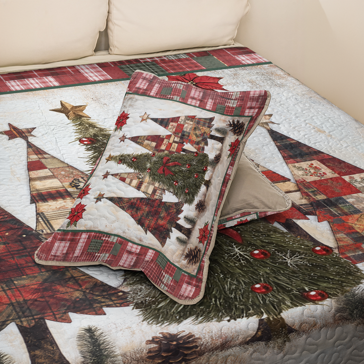 Shineful All Season Quilt 3-Piece Set Plaid Christmas Pines