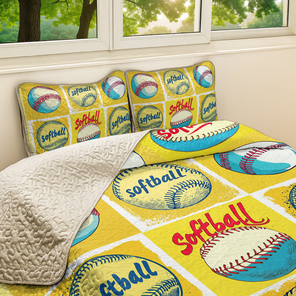 Shineful All Season Quilt 3-Piece Set Softball Superstar