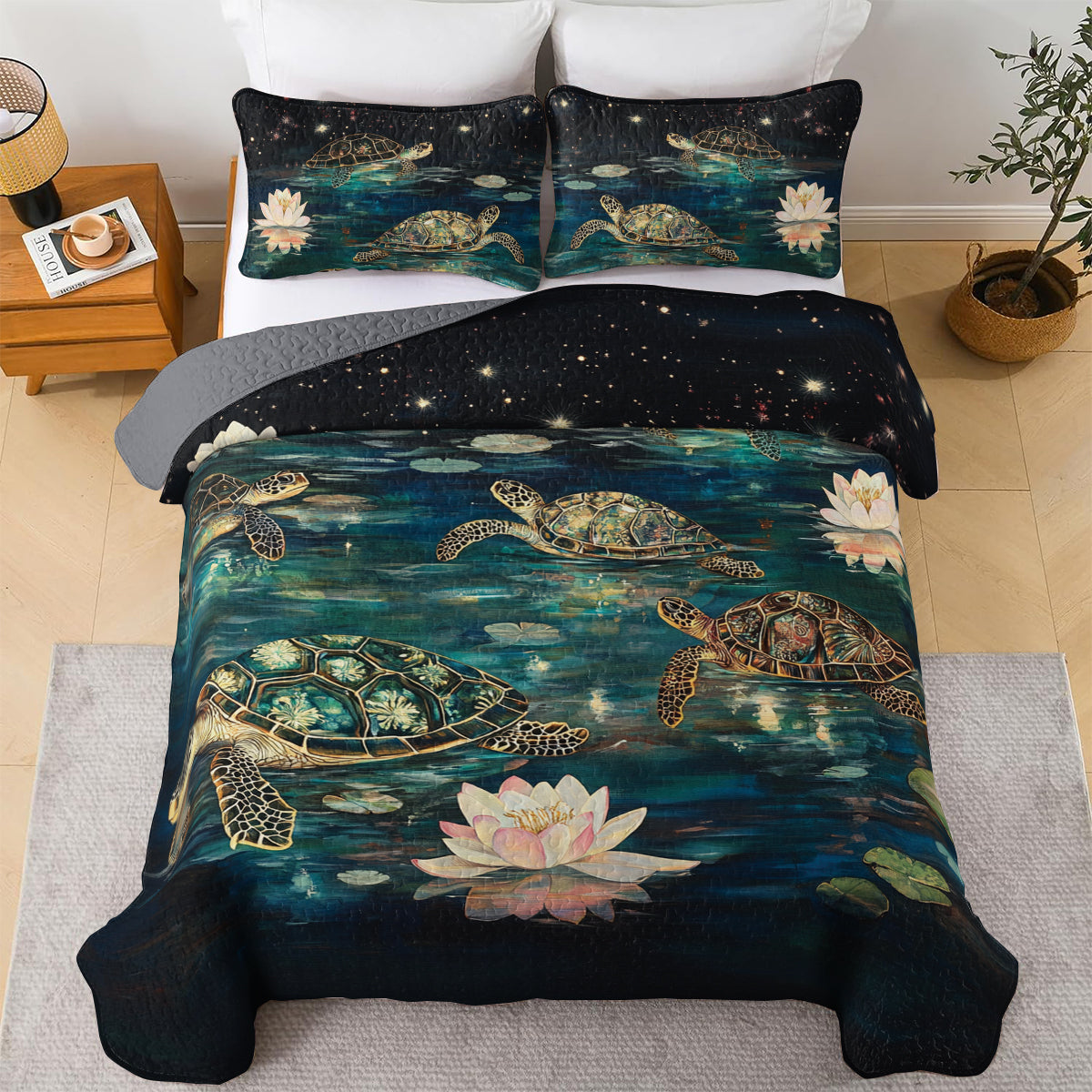 Shineful All Season Quilt 3-Piece Set Starry Turtle Lagoon