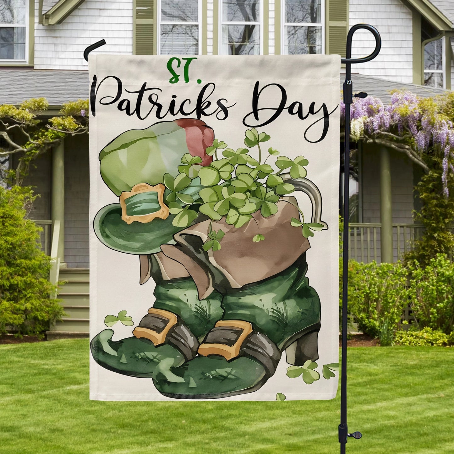 Shineful Gargen Flag 12" x 18" - Shamrock Welcome Gnome