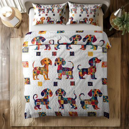 Shineful All Season Quilt 3-Piece Set Colorful Patchwork Dachshund