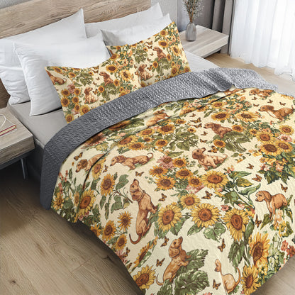 Shineful All Season Quilt 3-Piece Set Sunflower Dachshund Patch