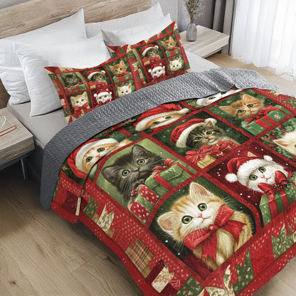 Shineful All Season Quilt 3-Piece Set Christmas Kitty Joy